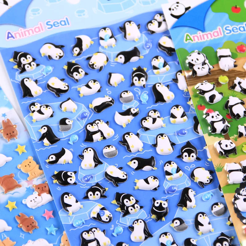 3D Puffy Animal Stickers Cute Cat Panda Penguin Shiba Inu for Kids DIY Craft Reward Scrapbook Phone Decoration view 4