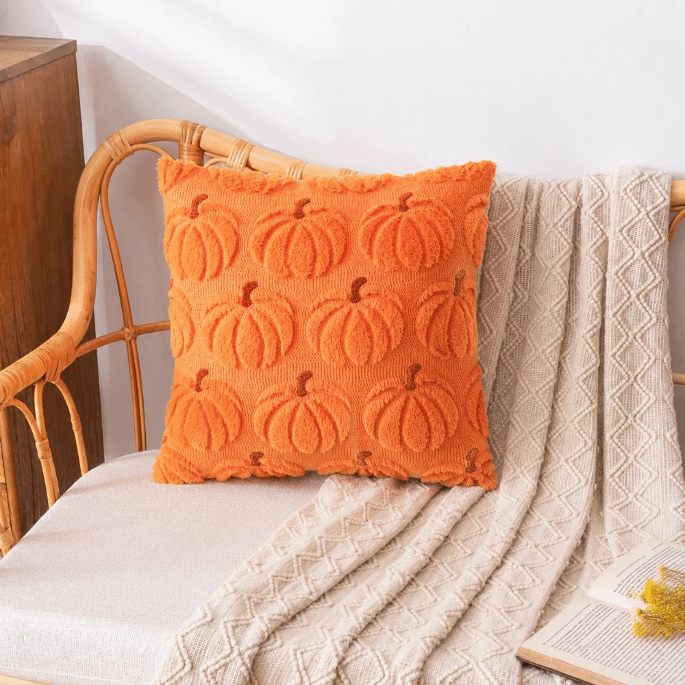 New Halloween Style Throw Pillow Cover 45x45cm Embroidered Cushion Cover Pumpkin Tufted Autumn Pillowcase Fall Decor