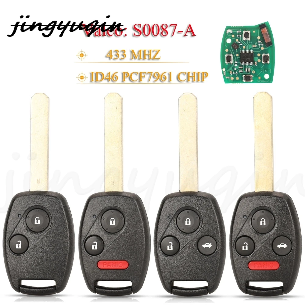 

jingyuqin Remote Car Key N5F-S0087-A 433MHz ID46 Chip For Honda Civic 2006 2007+ Auto Keys Fob Control 72147-SNB-T010-M2