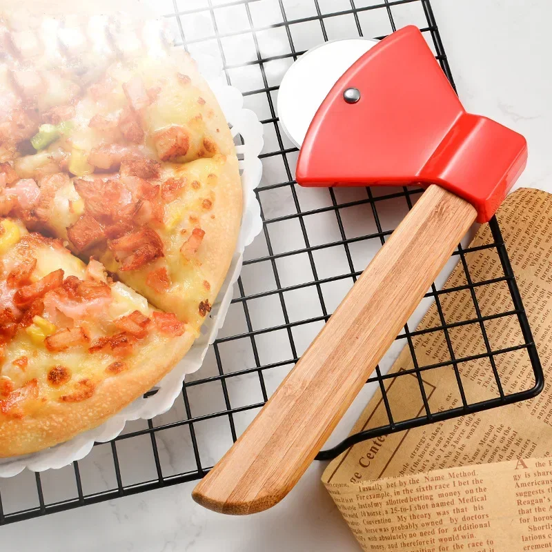 Pizza Knife Creative Axe Shape Pizza Knife Wheel Wooden Handle Sharp Roller Pizza Cutter Kitchen Gadgets Kitchen Accessories