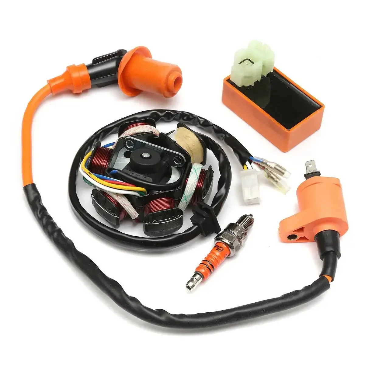 4 pcs/Set Racing Ignition Coil CDI Spark Plug Moped Magneto Stator For 49cc 50cc GY6 Scooter