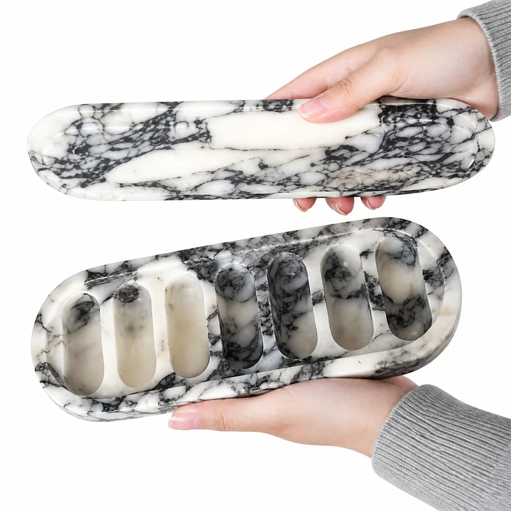 26x8x3.5cm Natural Marble Storage Vessel Natural Calacatta Violet Marble Stone Jewelry Containers Box Jars Home Decoration