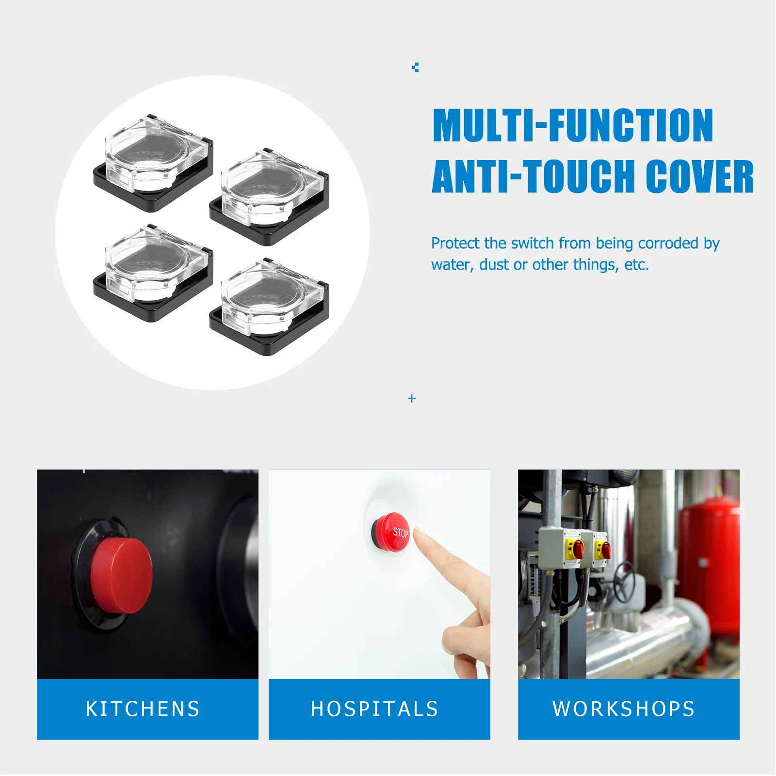 

4pcs Flip-Type Button Cover Transparent Plastic Guard For Switch Self-Reset Protective Shell Dustproof Waterproof Use In Kitchen