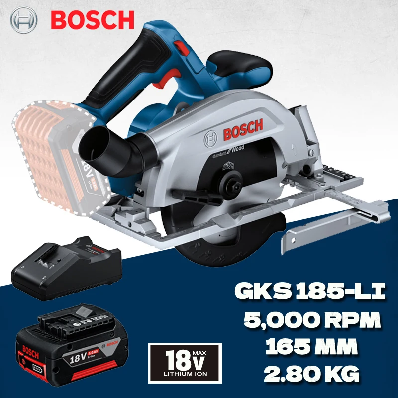 BOSCH GKS 185-LI Cordless Circular Saw Brushless Motor 165mm Blade Cutting Machine For Woodworking 18V Bosch Power Tools