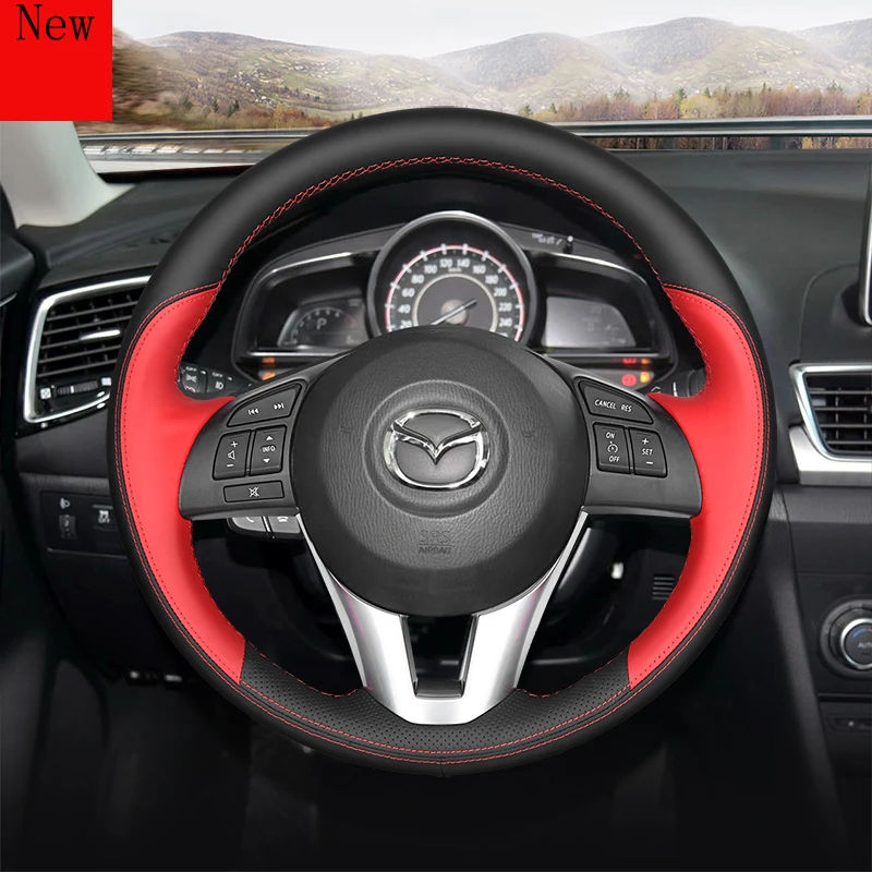 DIY Hand-Stitched Leather Car Steering Wheel Cover for Mazda 6/3 CX-4 CX-5 Atenza  Interior Accessories