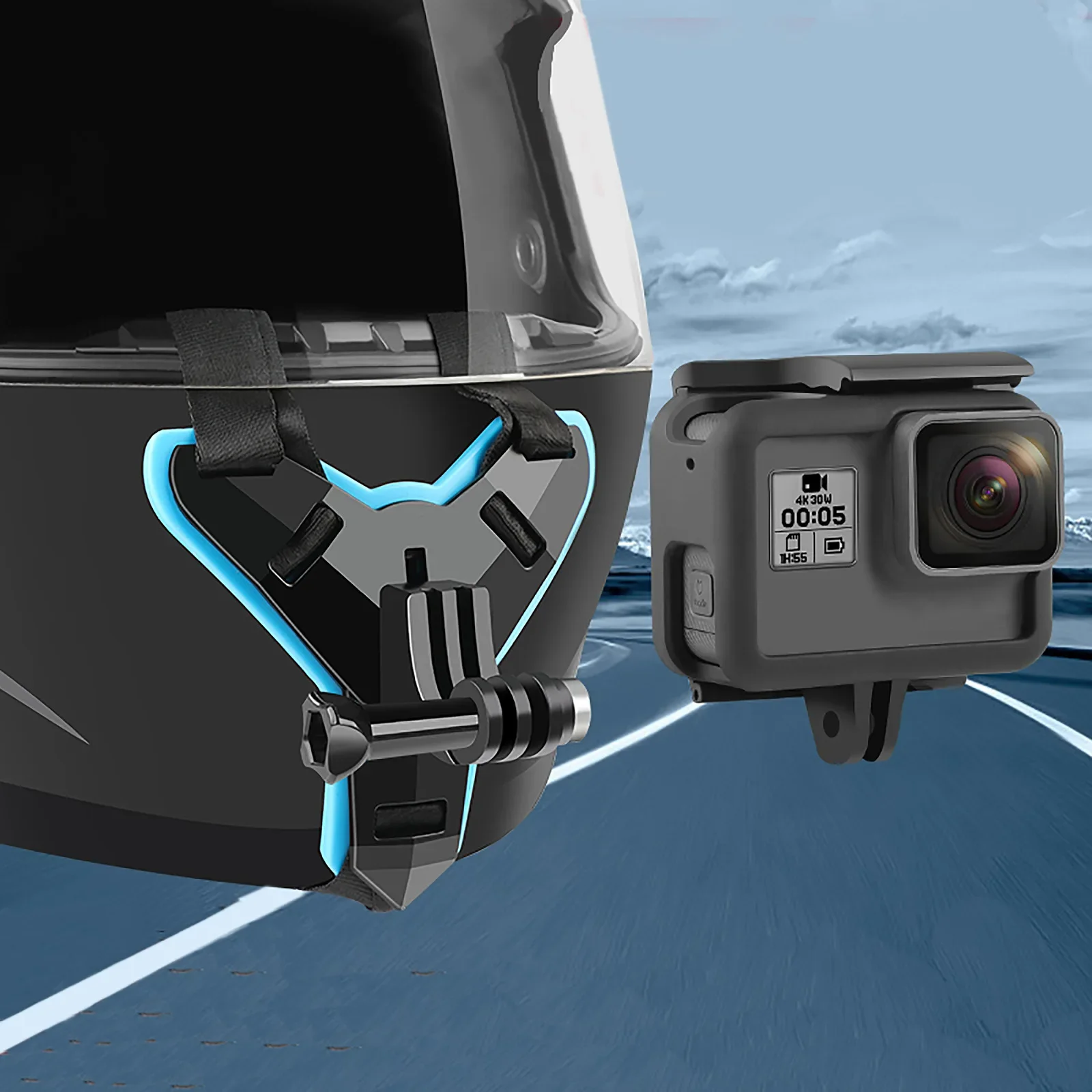สายรัดหมวกนิรภัย Vented ปรับคางขี่เข็มขัดหัวอะแดปเตอร์สําหรับ GoPro HERO 9 8 7 6 5 Xiaomi Yi 4K SJCAM Osmo อุปกรณ์เสริม