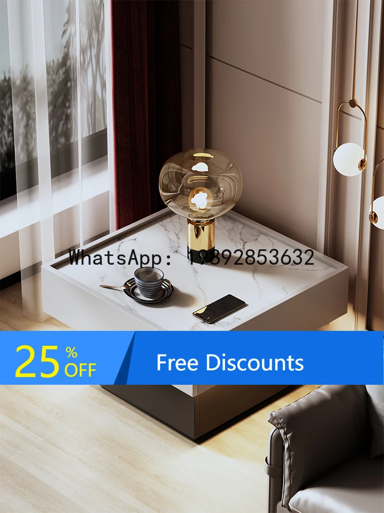 LYY Solid Wood Minimalist Sofa Side Rock Board Italian Style Balcony Rotating Small  with Smart Sensor Light Square Side Table