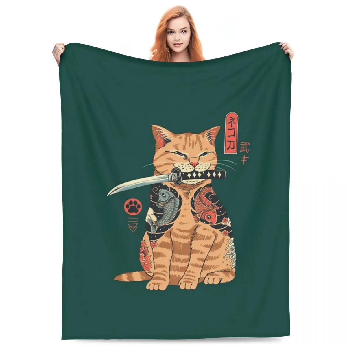

Catana Cats Retro Samurai Yakuza Holder Blankets Flannel Sofa Throw Blankets for Couch Bedding Office Throws Bedspread Quilt