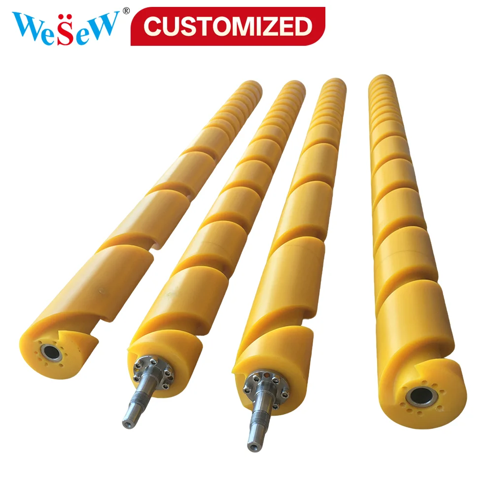 Custom CNC-milled wear-resistant screws, yellow spiral pressure rollers/supports/rotary roller cores, suitable for driving mesh