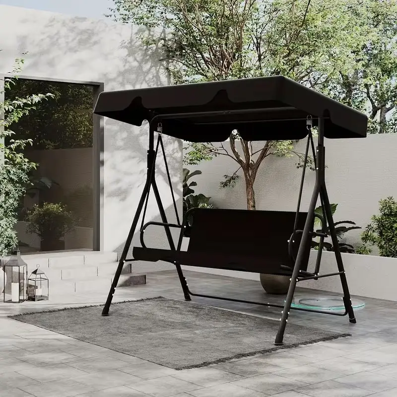 Outdoor Porch Swing with Canopy, 3 Person Glider Swing with Heavy Duty Steel Frame, Patio Swing Chair for Backyard, Lawn, Garden