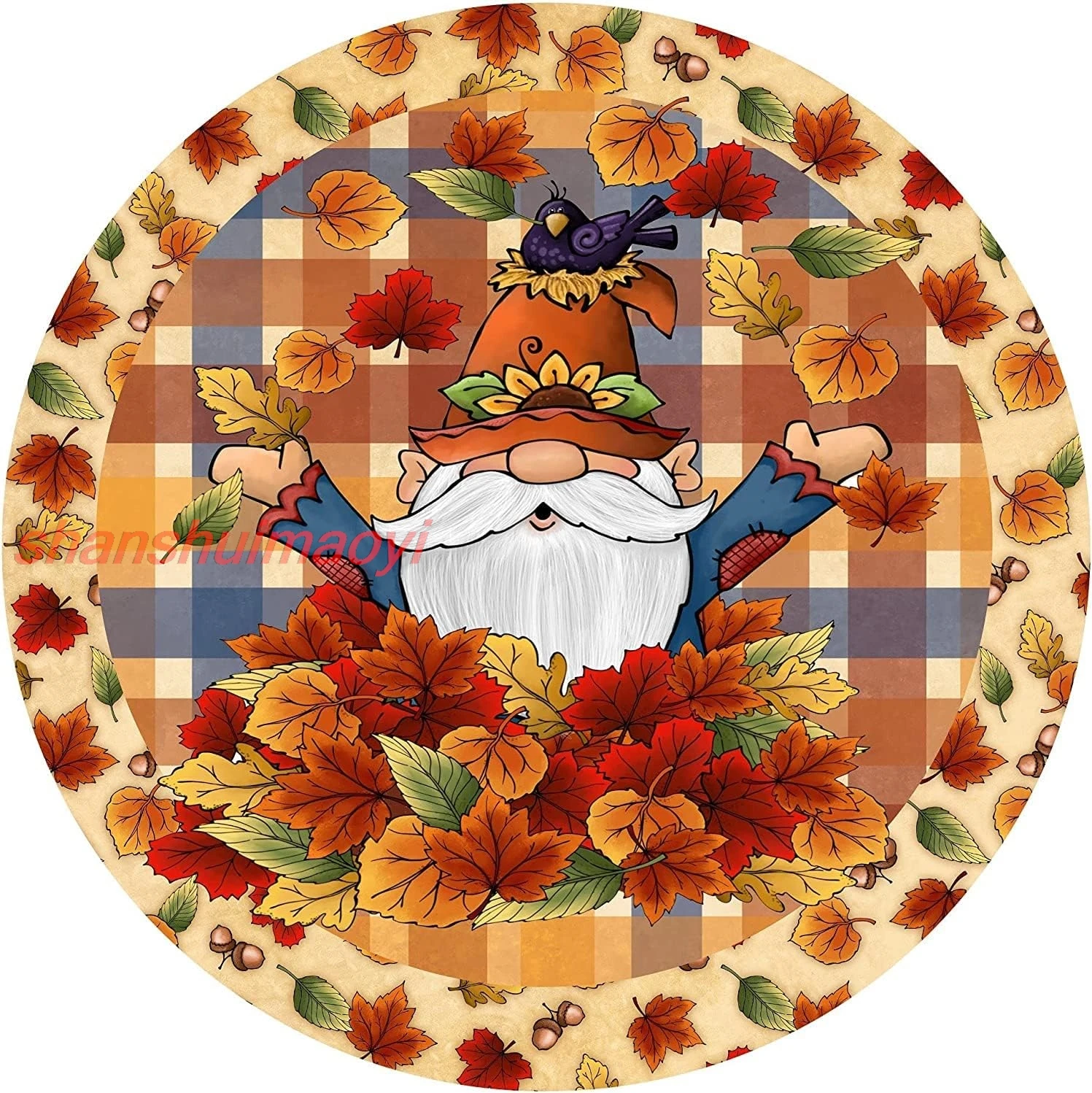 shan tal Tin Sign Rustic Wall Decor Fall gnome Wreath Sign,Fall Door Hanging Funny Gift Halloween Party Supplies Decorati 1pc