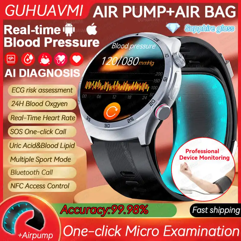 

2025 AI Diagnosis Smartwatches Men ECG Air Pump Blood Pressure Blood oxygen ECG+PPG Bluetooth Call NFC Smart Watch Women For IOS
