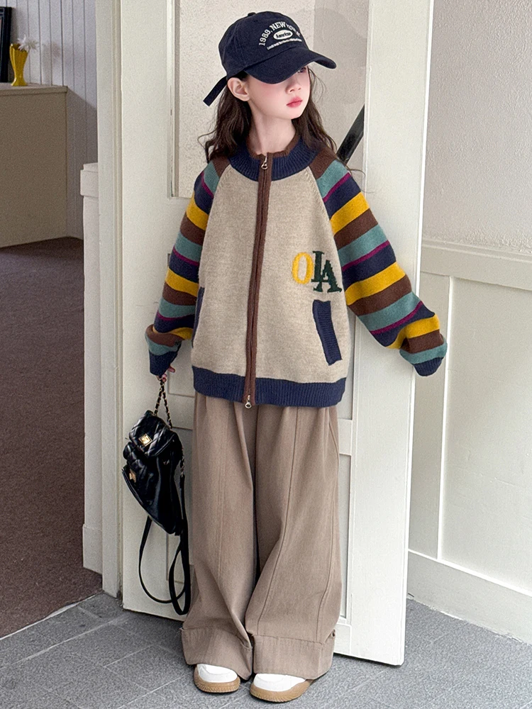 

Girls Knitted Sweater Cardigan Thiened Autumn Winter Faion Cute Little Girl Outerwear Casual Comfortable Zipper Closure L...