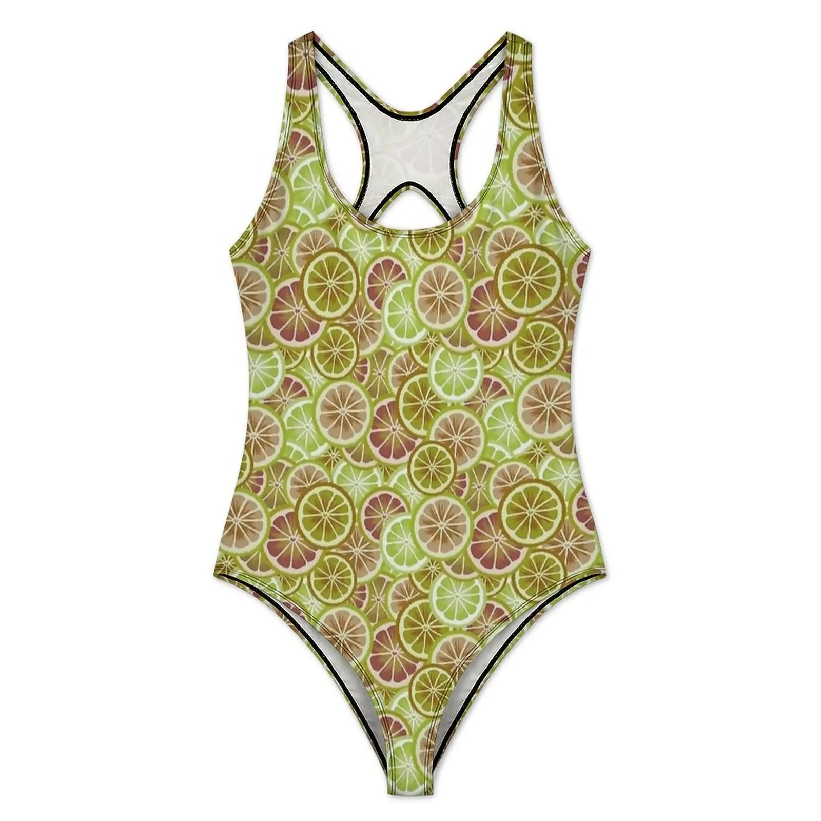 Lots of Lemon Slices Print Swimsuit  Push Up Swimwear One-Piece Beach Bathing Suit Bodysuit Sexy Custom Beach Wear Plus Size XXL