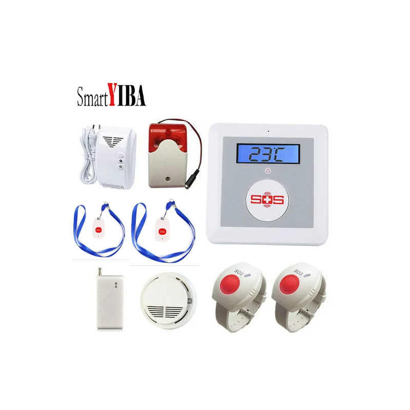 

SmartYIBA Wireless GSM SMS Alarm System Senior Elderly Healthcare Panel Emergency SOS Neck Wrist Panic Button APP Remote Control