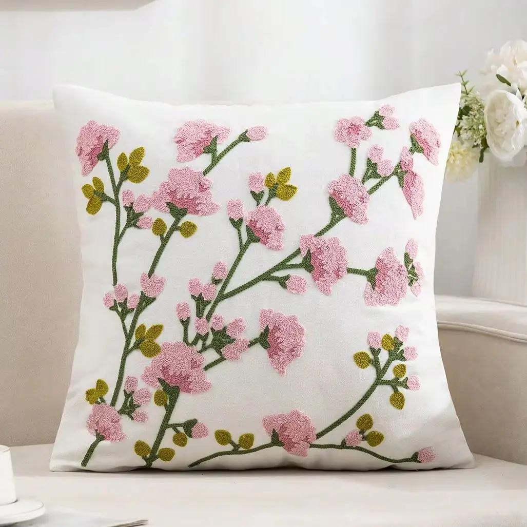 1pc Spring Cherry Blossom Decorative Cushion Cover, 2D Print Polyester Pillow Case for Sofa Bed Car Office Home Decoration view 2
