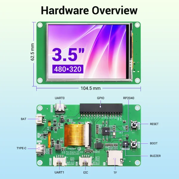 Elecrow CrowPanel Pico-3.5 inch 480*320 Display TFT LCD HMI Module SPI Touchscreen with RP2040 Support LVGL/C/C++/MicroPython