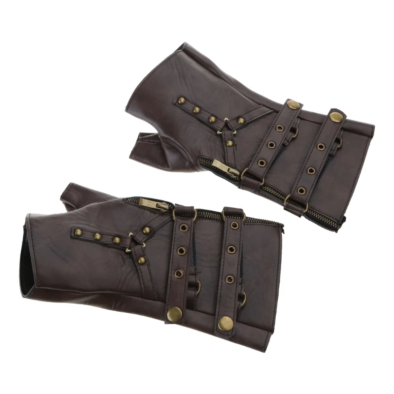 Średniowieczne rękawiczki pancerne Szerokie mankiety Bracers Mężczyźni Steampunk Zipper Opaska na nadgarstek Cosplay Drop