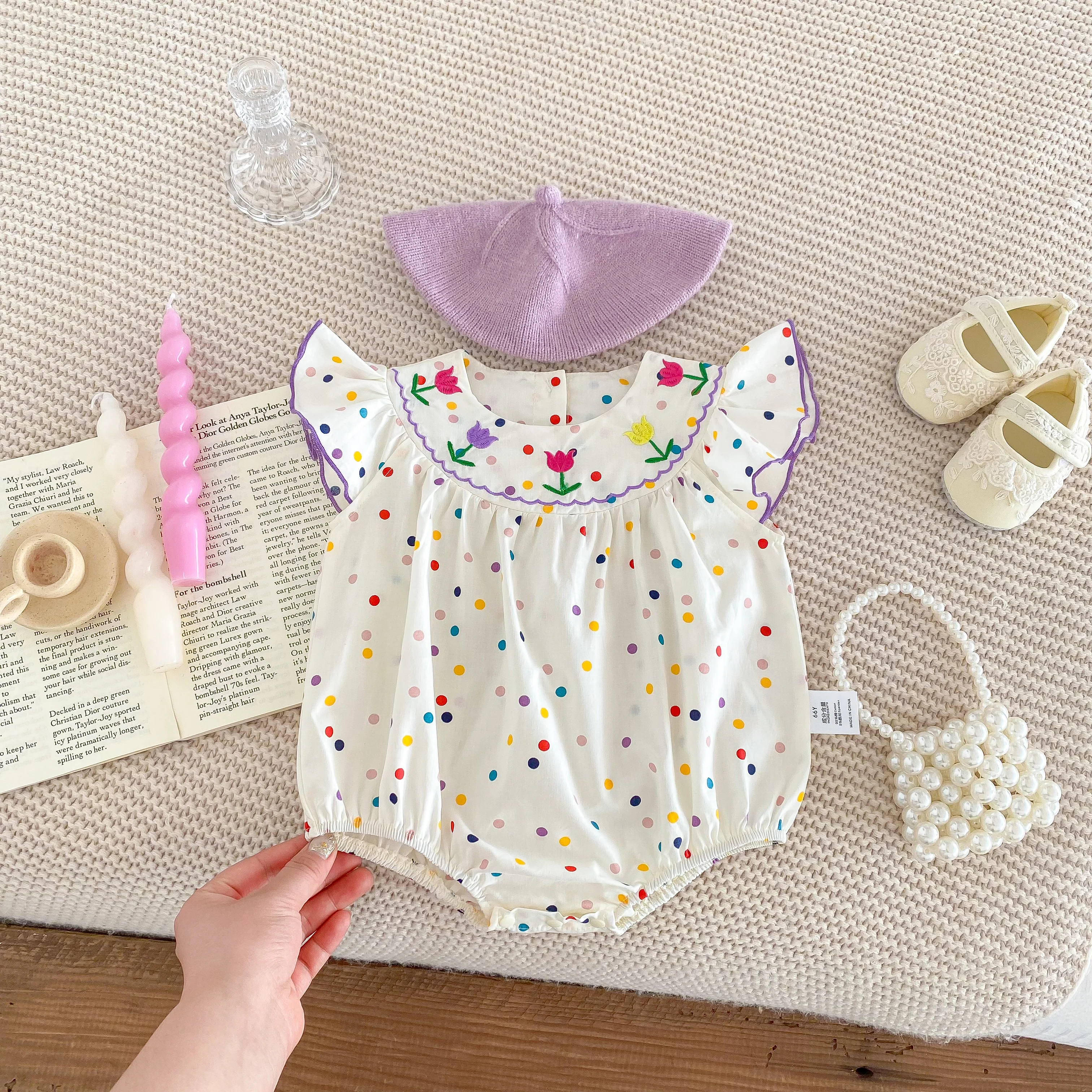 Summer Bodysuit Newborn Girl Cartoon Flower Print Polka Dot Pattern Jumpsuit Infant Girl Romper Baby Clothes 0-2 Years Old