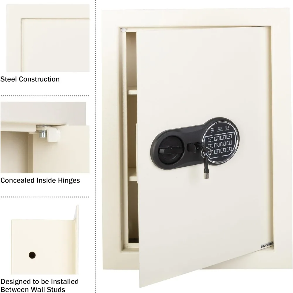 Caja fuerte de seguridad montada en la pared con acceso al teclado para objetos de valor con teclas de anulación manuales duales