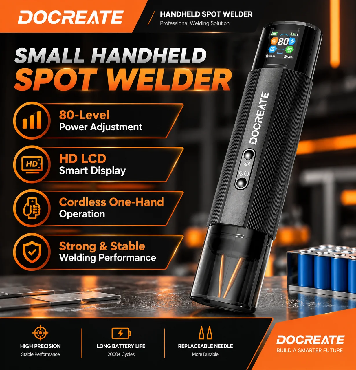 DOCREATE 797 Mini Spot Welder 800A Dual Pulse Battery Welding Machine with LCD Display for 18650 21700 Nickel Strip DIY
