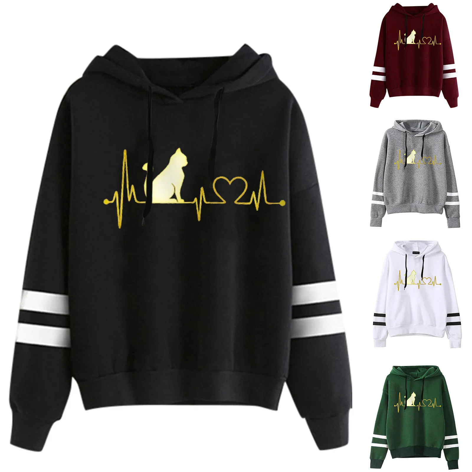 Women's Heartbeat Print Hoodie Sweatshirt Pullover Tops Long Sleeved Comfortable Pullovers Hoodies Oversized Hoodie