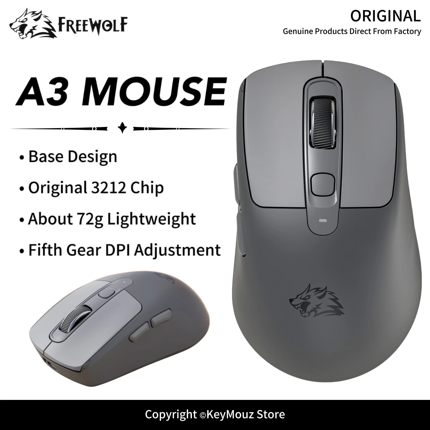 FREEWOLF A3 Lightweight Bluetooth Dual Mode Wireless Mouse Ergonomic Silent Click Type-C Rechargeable for Office Gaming Laptop