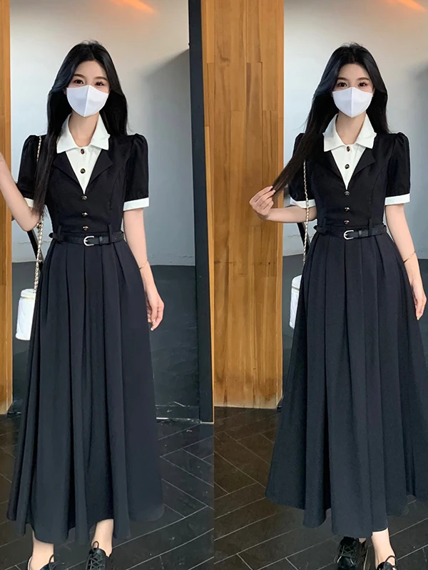 plus Size Summer New Black Casual Dress Women's Style Small Fragrance Wind Slimming Skirt Breathable Soft Fabric A-Line Dress