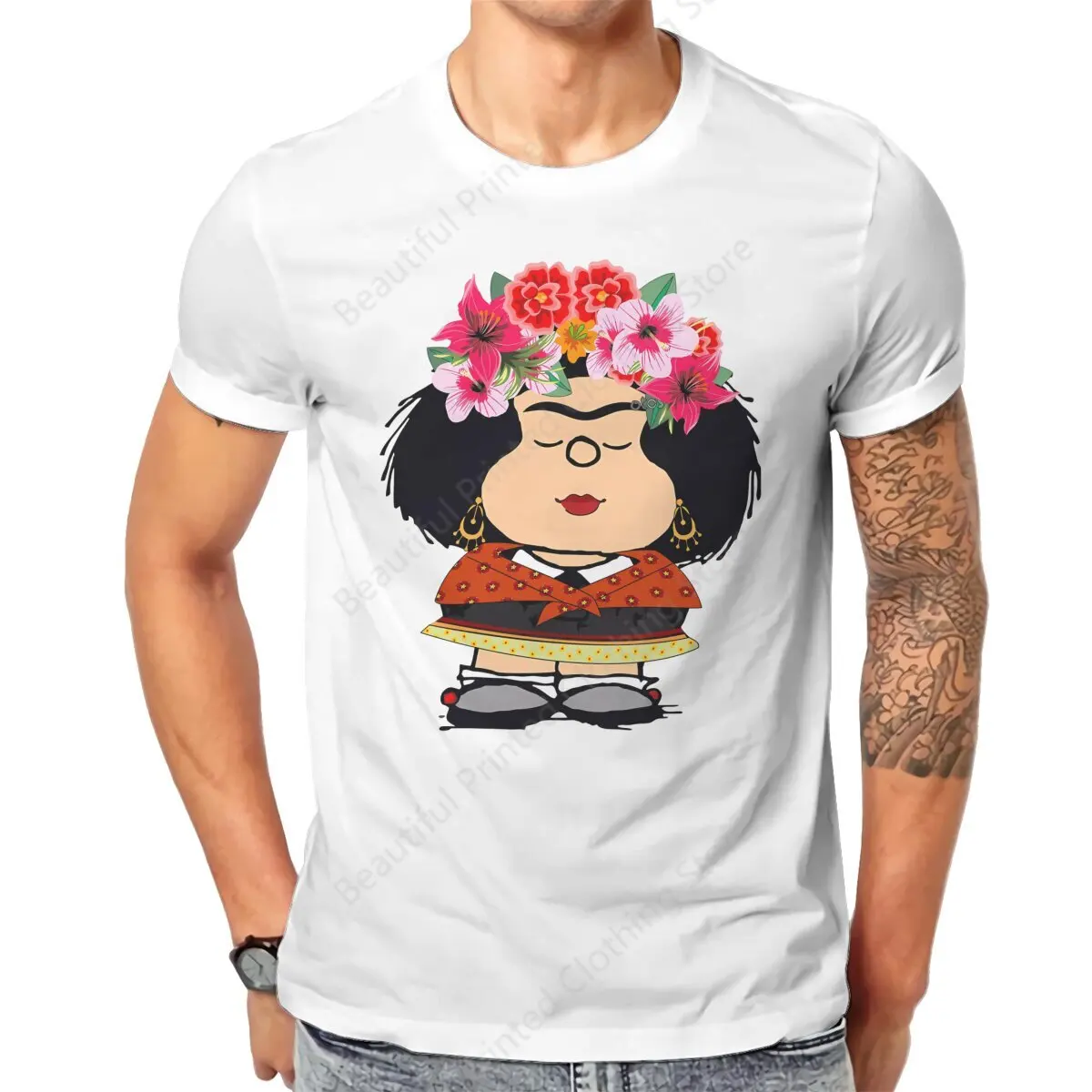 100% Cotton T-shirt Mafalda Kahlo Fanart Print Fashion Men's Women's T-Shirts Loose Oversized Short Tee Trend Fun Versatile