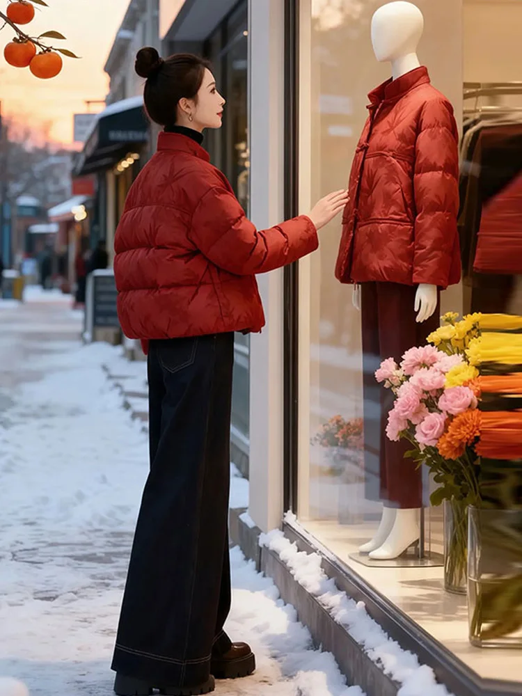 

ort Puffer Jaet Women's Red Cotton Winter New Sle Unique Beautiful Chinese National Sle Coatfor Small Figures