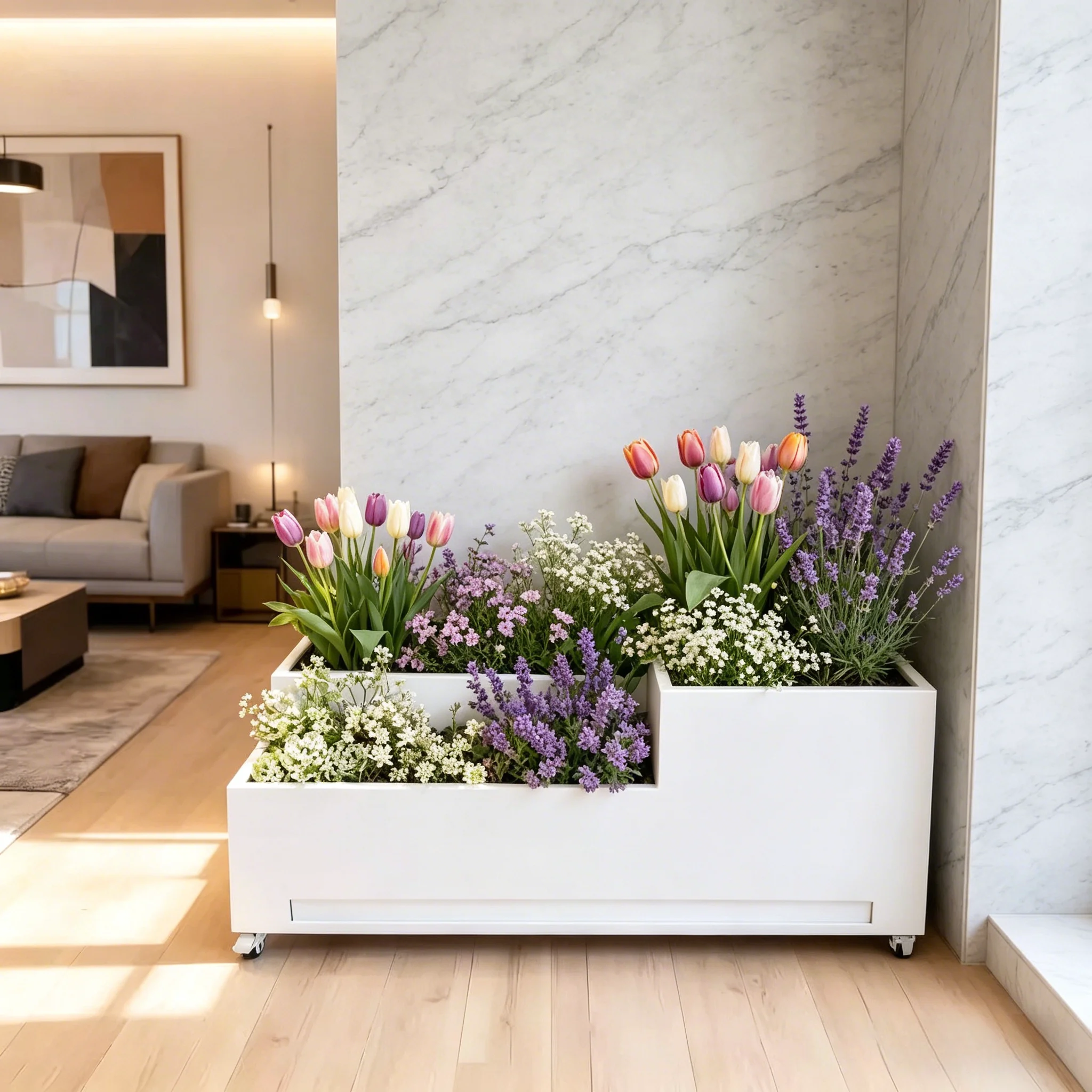 Tiered stainless steel flower box, wrought iron indoor living room decoration, mobile flower planter with wheels, balcony