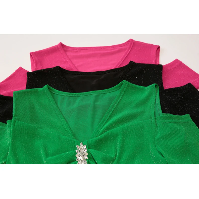 T-Shirt Noir à Manches Courtes et Col en V pour Femme, Vêtement Chic, Sexy, Évidé, Diamants Brillants, Nministériels d Papillon, Style Coréen, Été, 2024, Nouveau, 46040