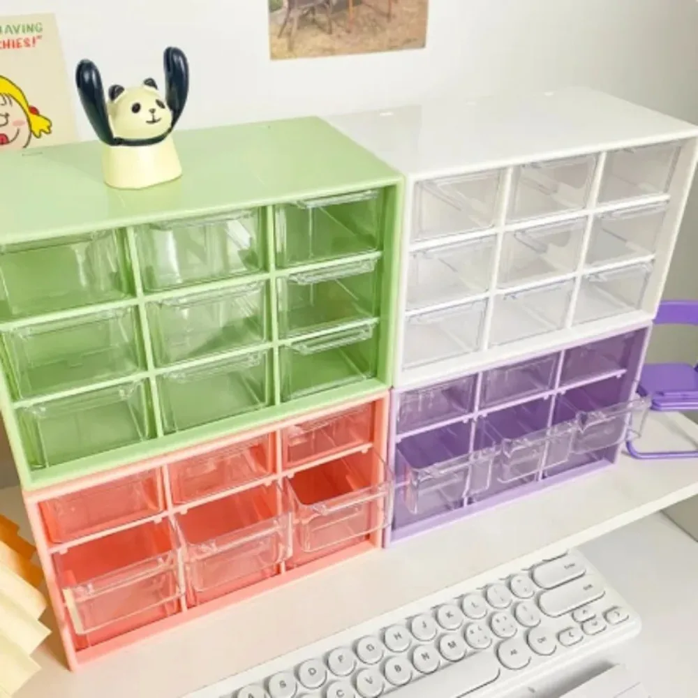 Transparent 9 Grid Storage Boxes Small Drawer Drawers Boxes Small Drawer Partitioned Wall-mounted Sundries Storage Box Desktop