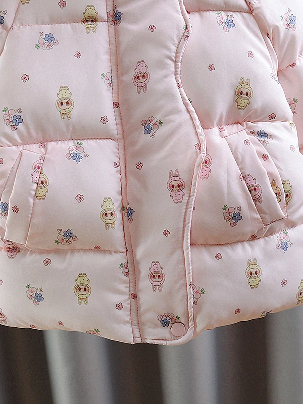 เสื้อโค้ทเด็กผู้หญิง ผ้าฝ้ายเทียม ลายการ์ตูน สำหรับฤดูหนาว บุขนด้านใน ทรงหลวม สไตล์หวาน