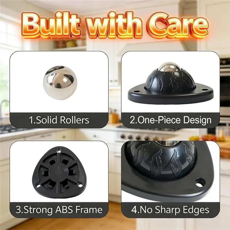 [NEW!A93G】 Stainless Steel Caster Wheels-Black Self-Adhesive 20-Pack 360° Swivel Mini Rollers For Kitchen Appliances, Trash Cans