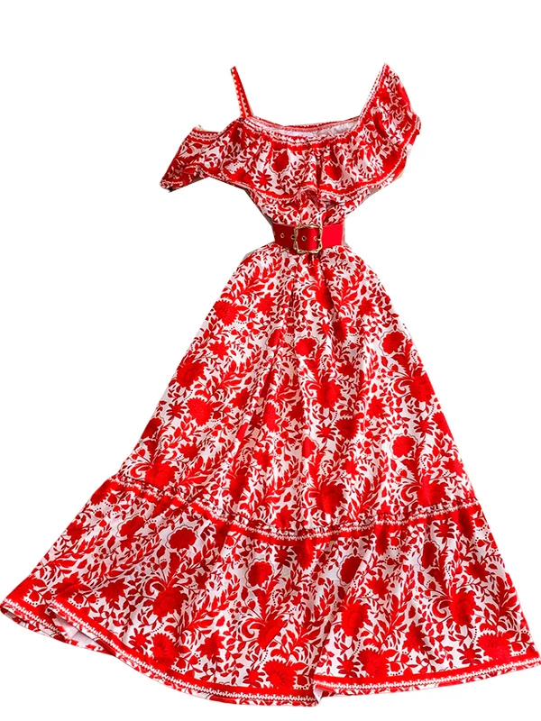 Ele vestido con estampado floral de cintura alta para mujer ort Sve Dr pajarita cintura falda ceñida Sle otoño Faion Dr