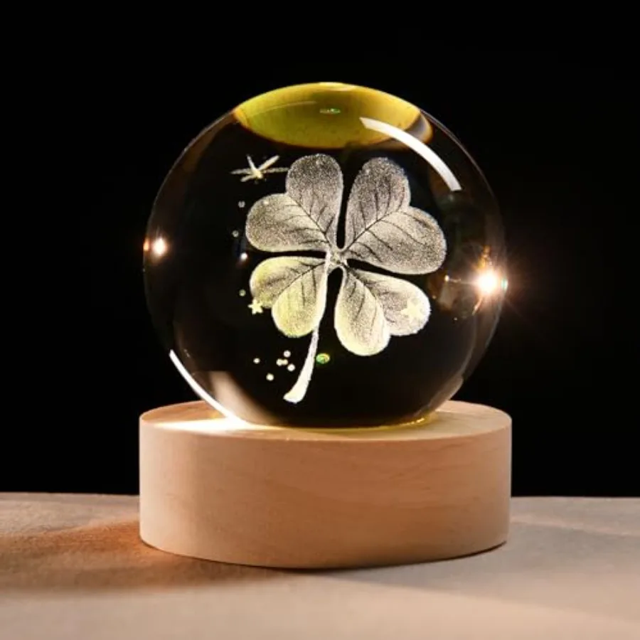 Crystal Ball 60mm Good Luck Gifts Ideas with Multicolor Lighting Base St Patricks Day Gifts for Women Men Decorative Globes Roo