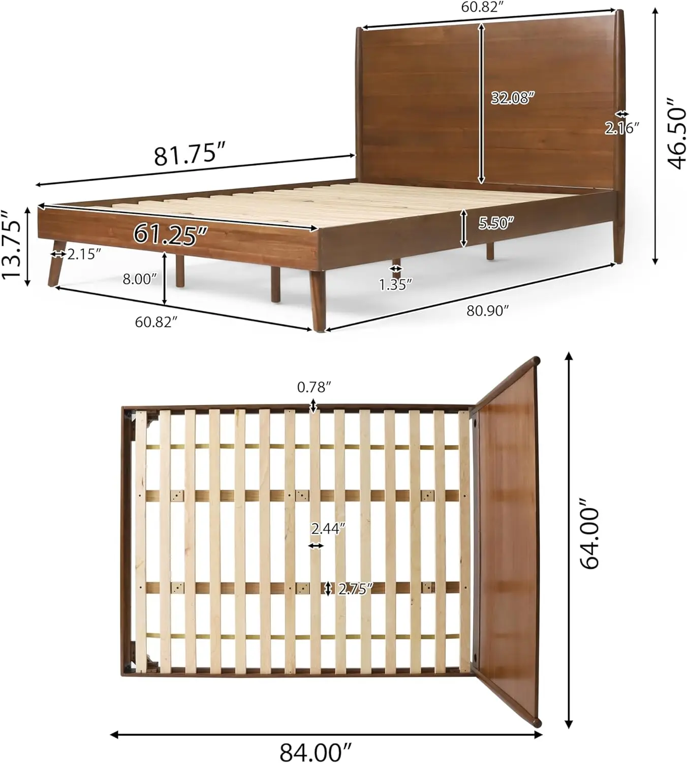Mid Natural Acacia Wood Bed,Queen, marrom médio, marrom