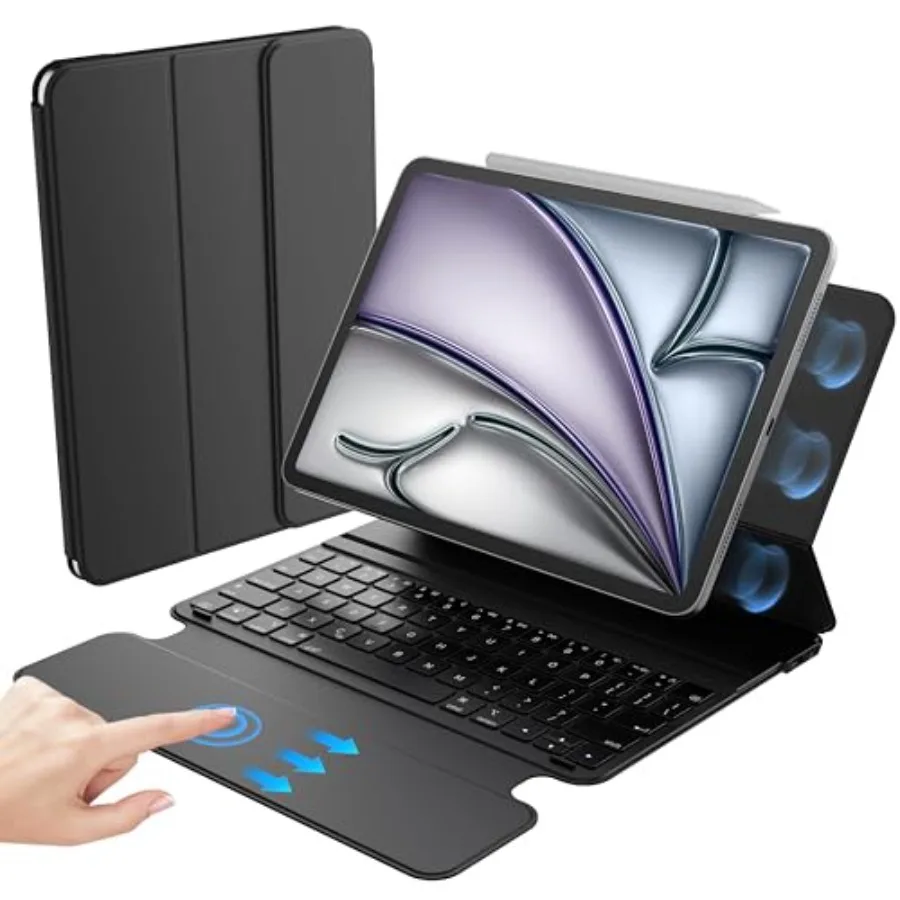 

Keyboard Case for iPad Air 11 M4/M3/M2 5th/4th Gen Pro 11 20182022 1st4th Ultra Slim Smart Folio in Black with Full-surface Tou