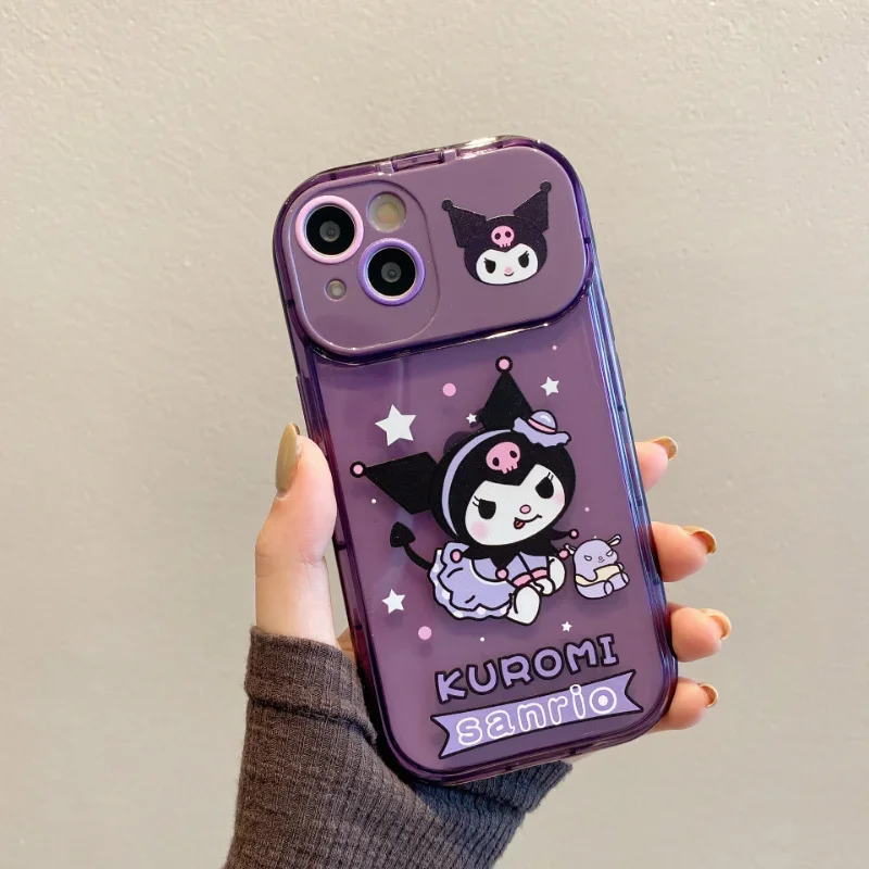 Kawaii Kuromi Kawaii składane etui na telefon Iphone 11 12 13 14 15 Pro Max PLUS z lalek wisiorki ozdoby lusterko do makijażu