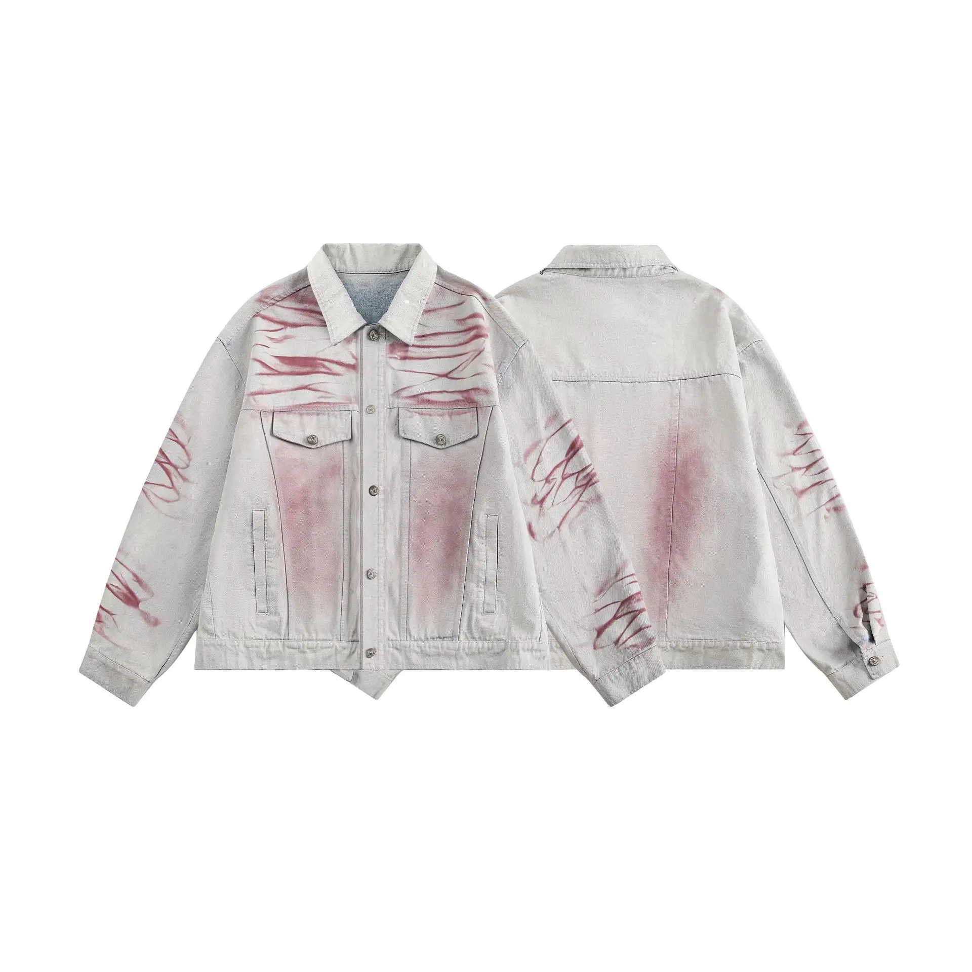 

American retro trendy brand shuffle direct spray white denim jacket men's and women's casual loose versatile top men's
