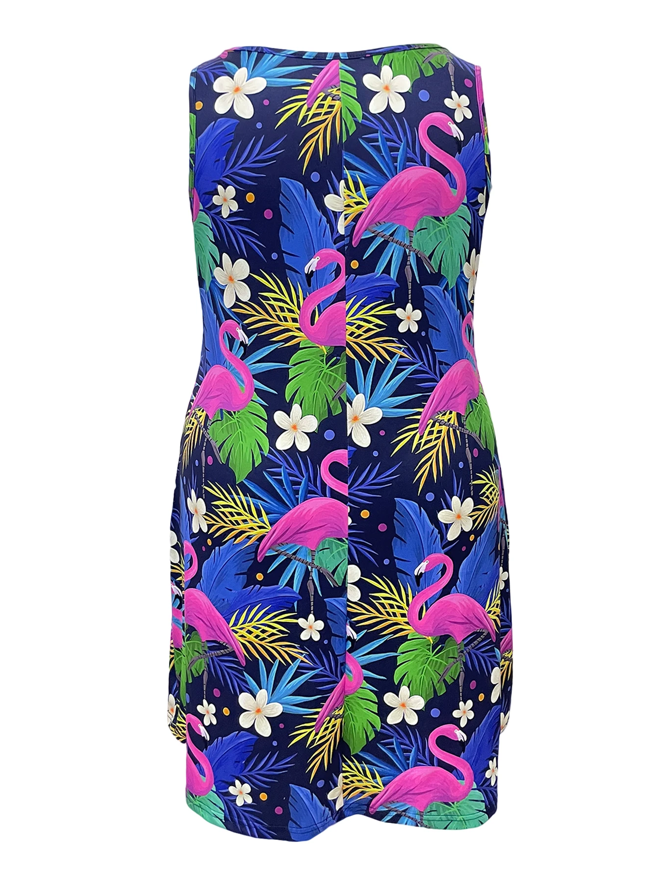 Plus Size Plant & Flamingo Print Tank Dress, Casualowa sukienka bez rękawów SlimDress na wiosnę i lato, odzież damska w dużych rozmiarach