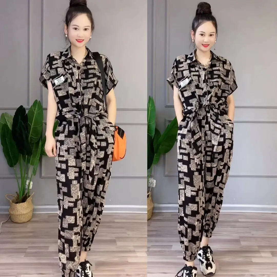 

New Arrivals 2 Piece Sets Womens Outfits Lounge Wear Tracksuit Woman Pants Summer 2022 Printed Top Slim Leg Pants