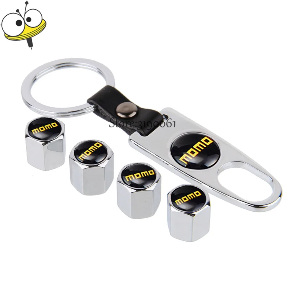 MOMO 로고 스틸 휠 타이어 밸브 스템 캡 포드 몬데오 재규어 마즈다 닛산 르노 혼다 용 키 체인이 있는 스테인레스 타이어 밸브