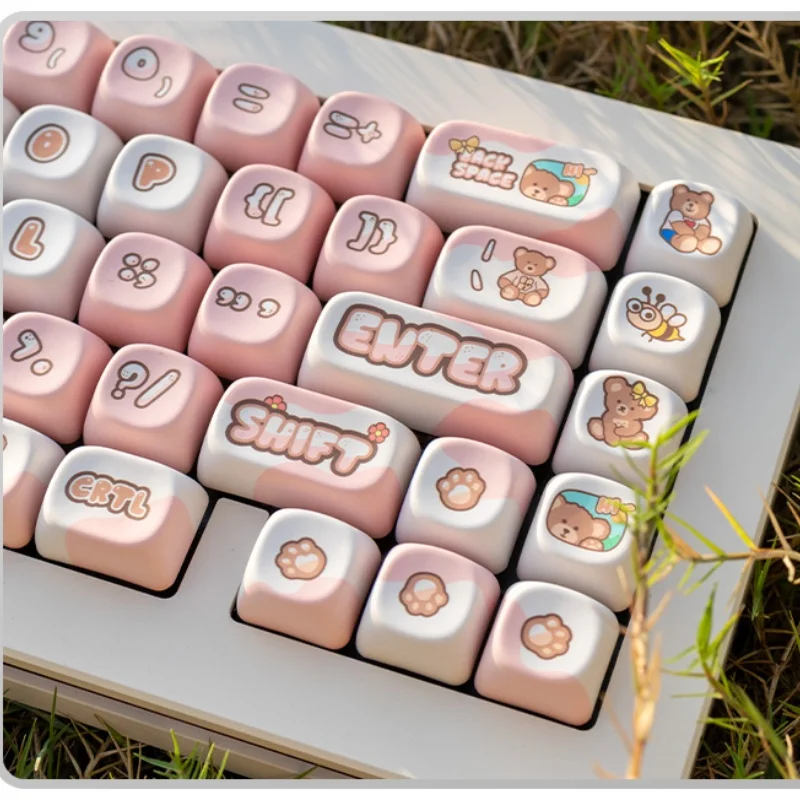 Piwidesign Little Bear Pbt Heat Sublimation Keycap Transparent Moa Personalized Theme Mahjong Music Hifi Keyboard Accessories