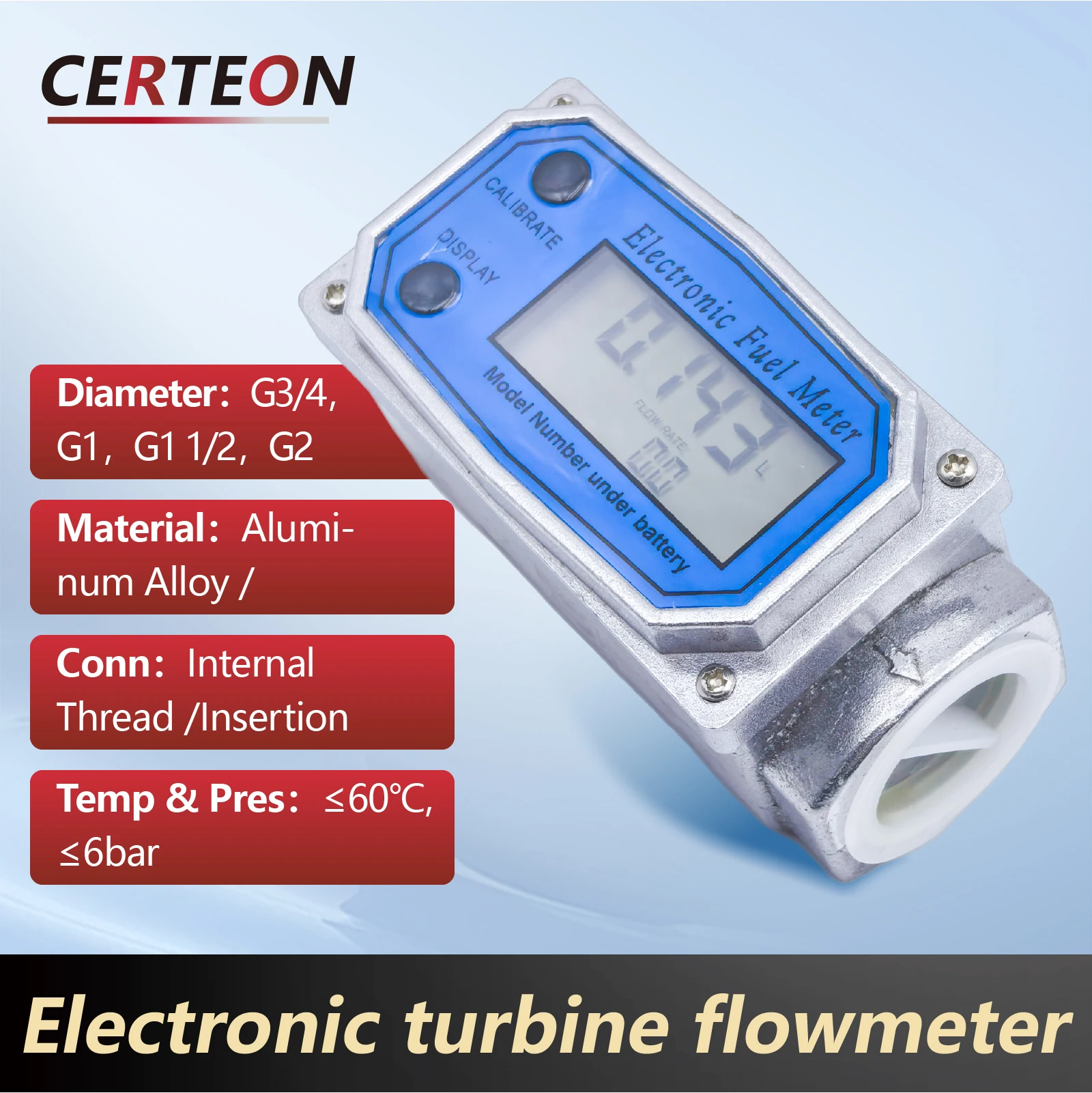 Medidor De Flujo De Turbina De Aleación De Aluminio Sensor De Flujo De Líquido Digital Medidor De Flujo Electrónico Alta Precisión Medidor De Flujo Turbina Industrial Portátil De Aluminio