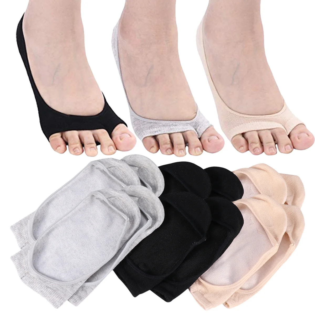 

6Pairs Anti-Skid Invisible Socks Bamboo Fiber Silicone Shallow Mouth Colors Skin Grey Black Non-Slip Summer Gift