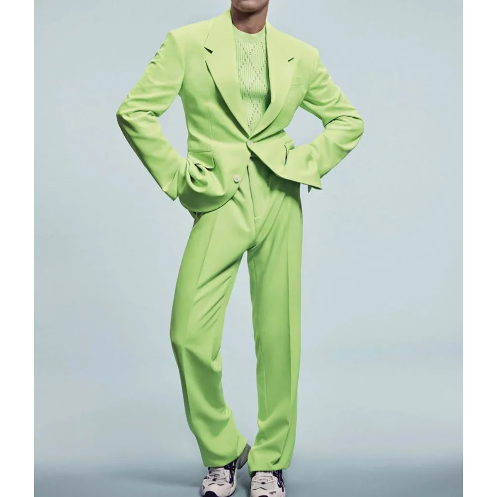 

Single Breasted Men's Suit Set 2 Piecs Jacket Pants Peak Lapel Social Party Work Commute Stylish Male Suits