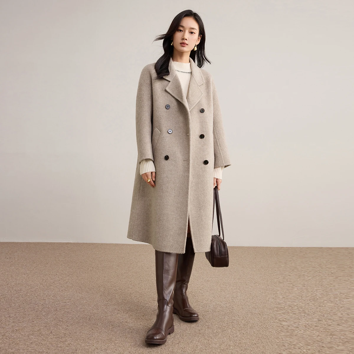 SENTUBILA Women's Woolen Long Coat 2026 Winter Solid British-Style