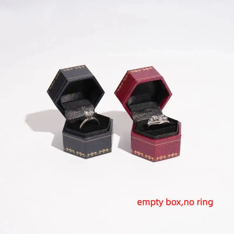 Vintage Sechseckige Mini-Ringbox mit Druckmuster, Klappdeckel, Schmuckorganizer, Hochzeitsgeschenk-Verpackung – Detail 7